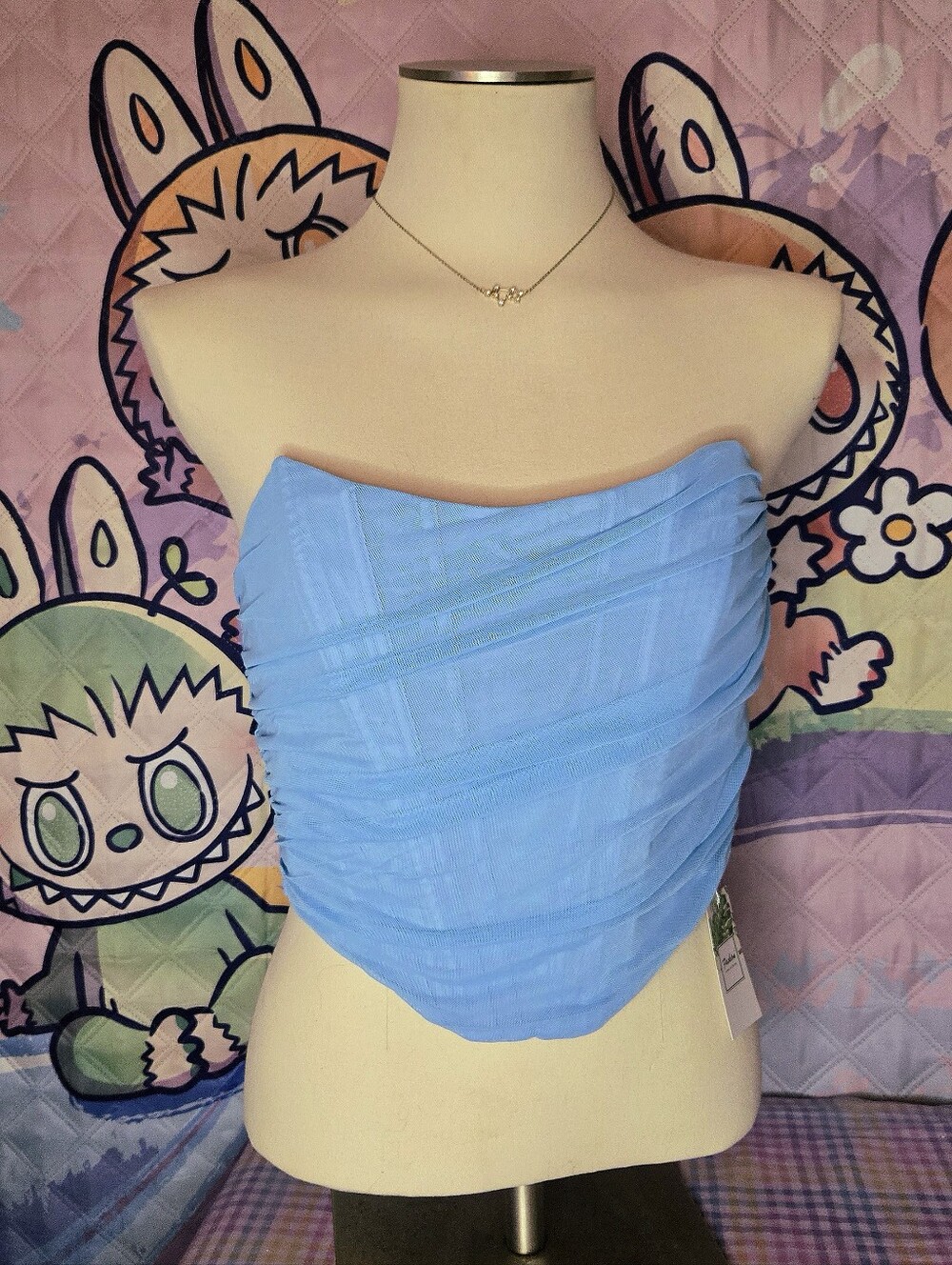 NWT bright blue corset style strapless top